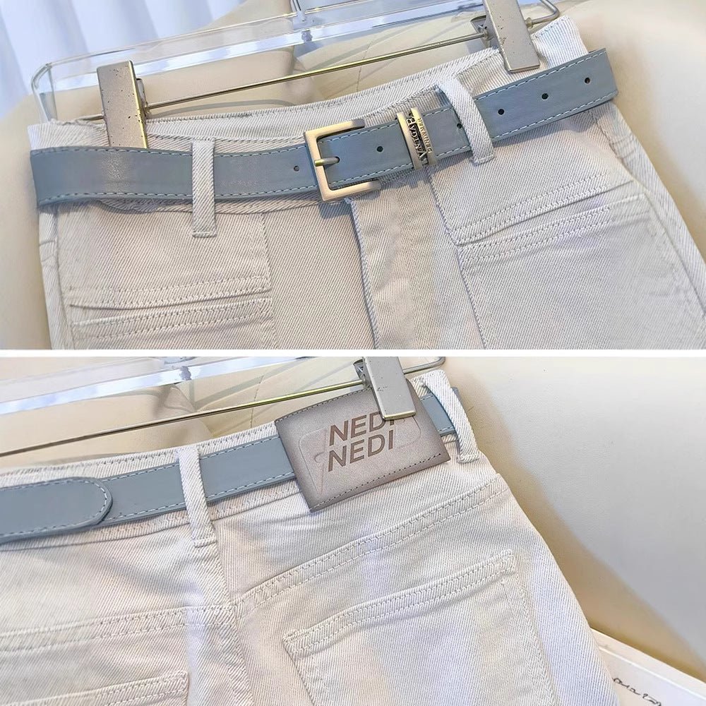White Women’s High-Waist Straight Denim Jeans – Literary Art Retro Style with Multi-Pocket & Button Detail | Spring 2025 Collection - Image 4