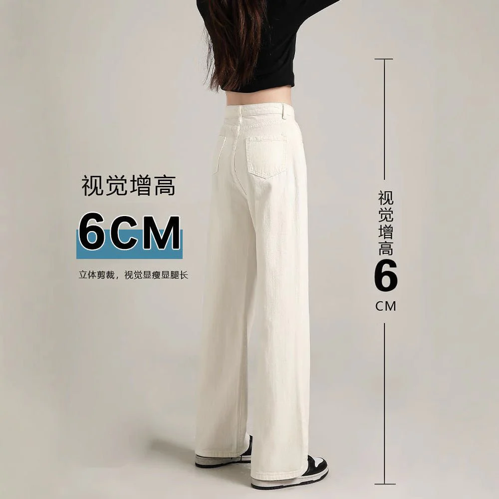 White Women’s High-Waist Wide-Leg Denim Jeans – Trendy Street Hipster Style with Button Detail | Autumn 2025 Collection - Image 3