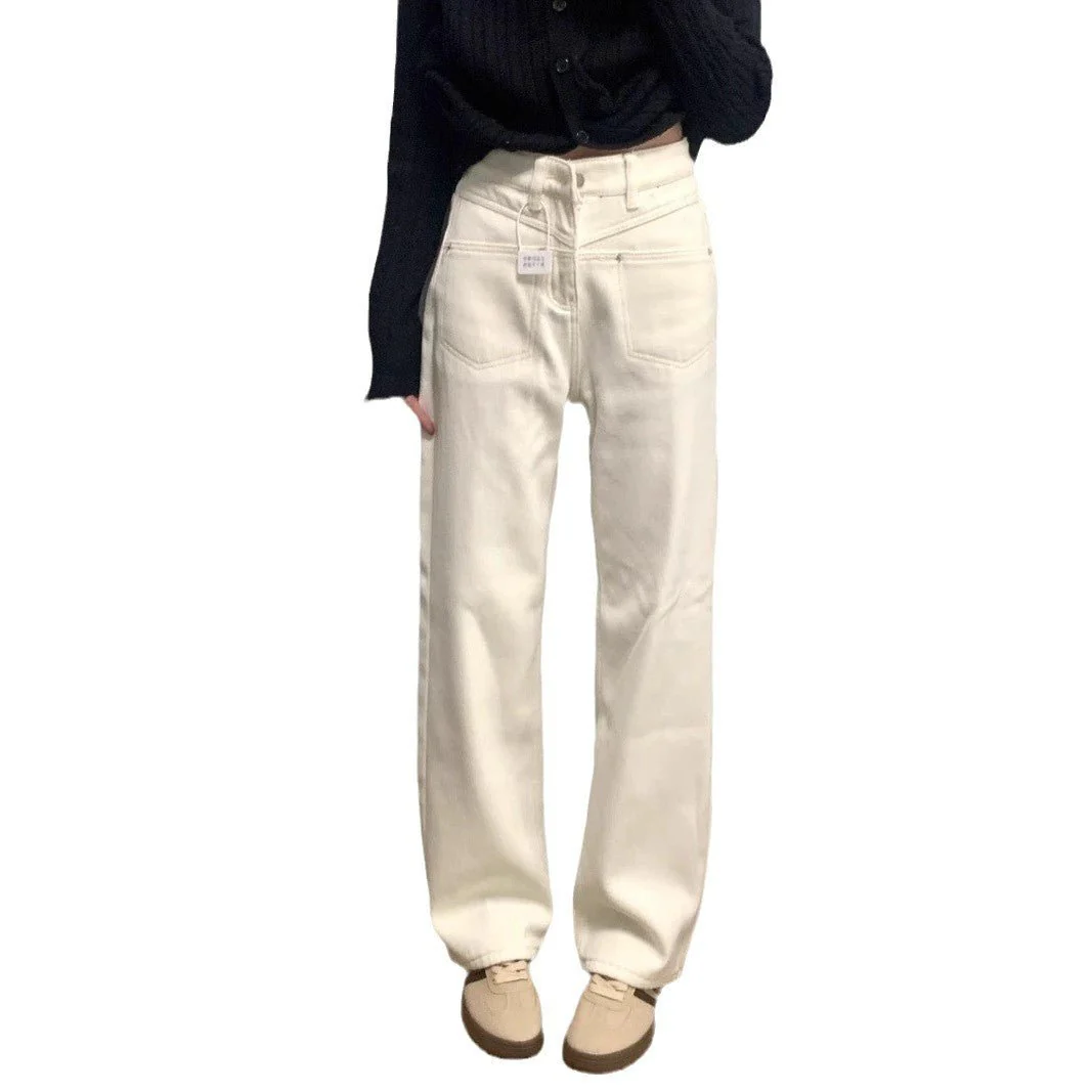 White Women’s Wide-Leg Denim Jeans – Loose Waist Cowboy Style with Button Detail | Street Hipster Winter - Image 5