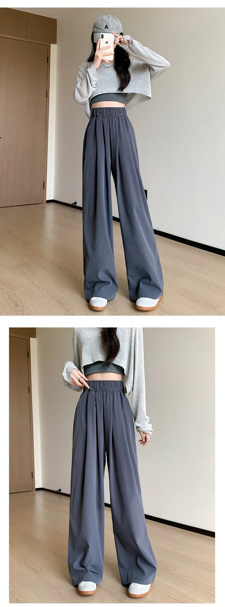 Wide-leg pants for women Spring women's petite 2025 new high waist drape casual straight pants lazy style Yamamoto pants FD - Image 8