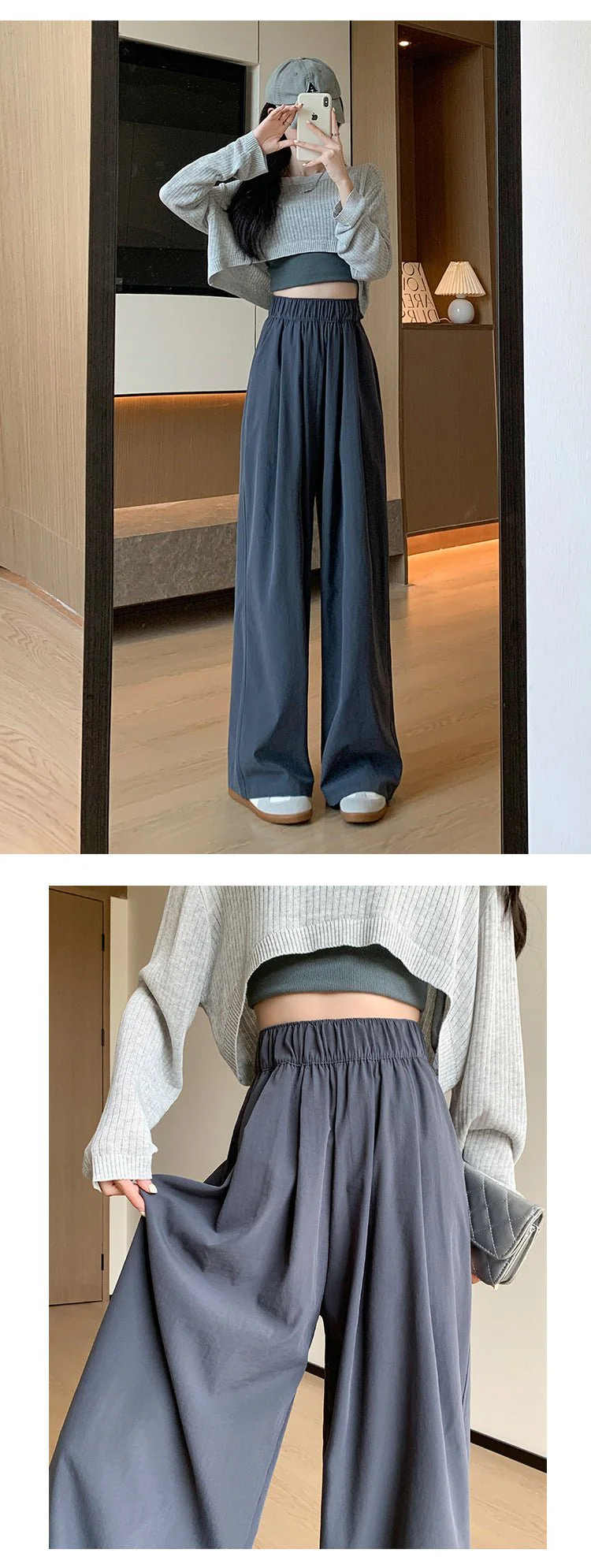 Wide-leg pants for women Spring women's petite 2025 new high waist drape casual straight pants lazy style Yamamoto pants FD - Image 9