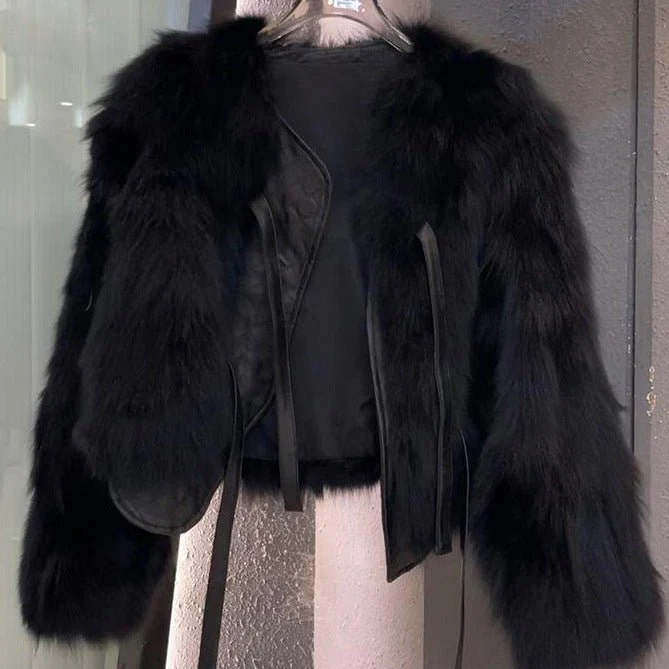 Winter 2024 Japanese Korean Style Faux Fur Short Jacket for Women – Elegant Round Neck Soft Leather Plush Coat  FD