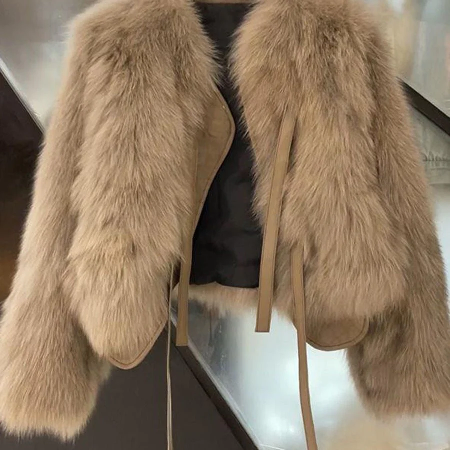 Winter 2024 Japanese Korean Style Faux Fur Short Jacket for Women – Elegant Round Neck Soft Leather Plush Coat  FD - Image 3