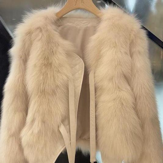 Winter 2024 Japanese Korean Style Faux Fur Short Jacket for Women – Elegant Round Neck Soft Leather Plush Coat  FD - Image 6
