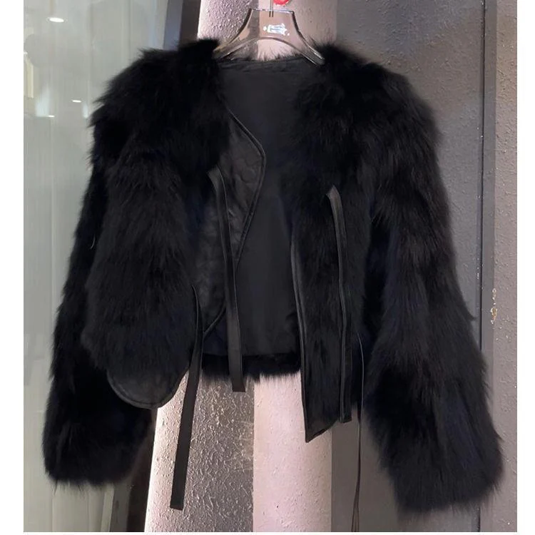 Winter 2024 Japanese Korean Style Faux Fur Short Jacket for Women – Elegant Round Neck Soft Leather Plush Coat  FD - Image 7