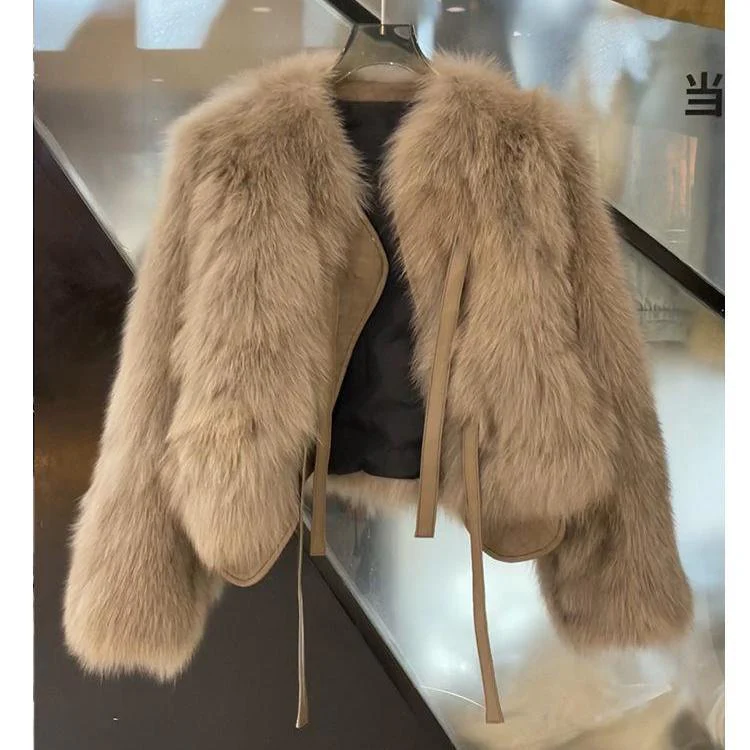 Winter 2024 Japanese Korean Style Faux Fur Short Jacket for Women – Elegant Round Neck Soft Leather Plush Coat  FD - Image 8