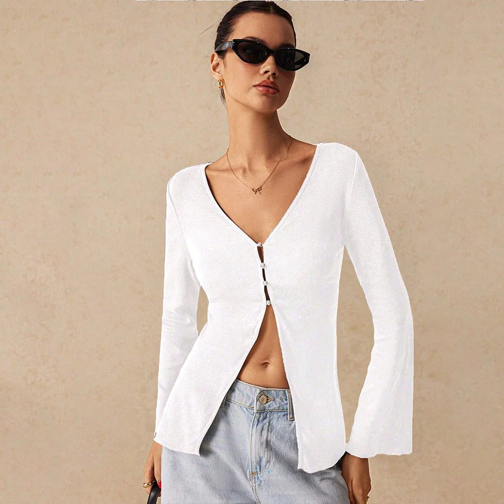 Winter 2025 Celebrity-Inspired V-Neck Cardigan Top - Image 3