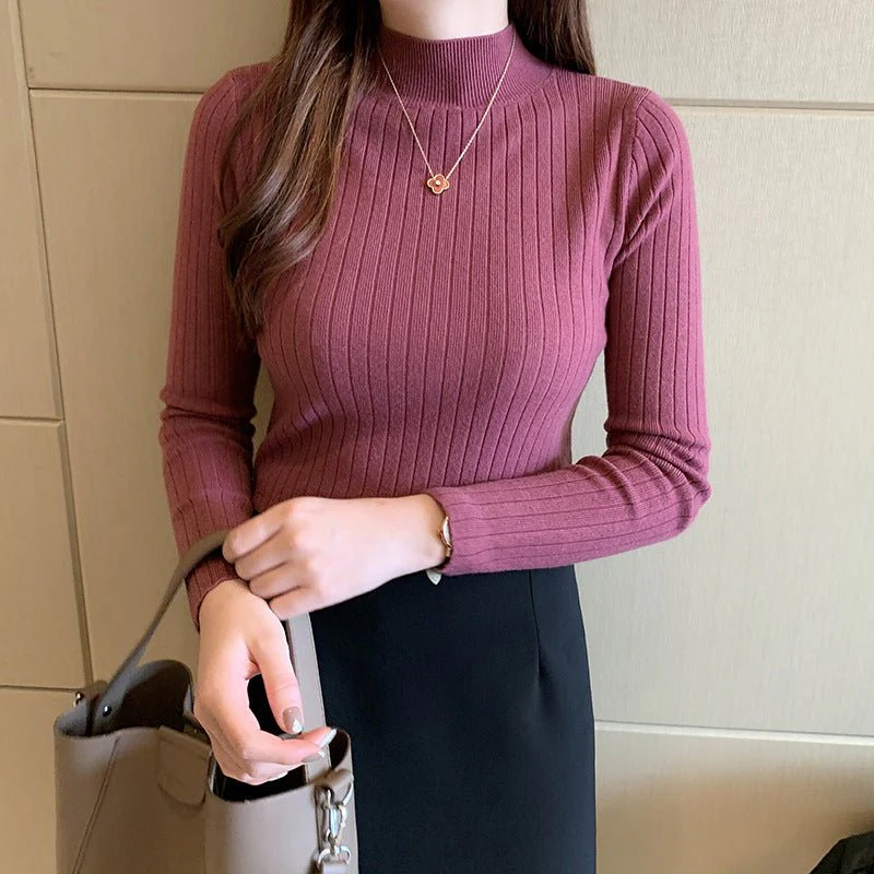 Winter knitted sweater for women half turtleneck solid color hi-neck (FD) - Image 10