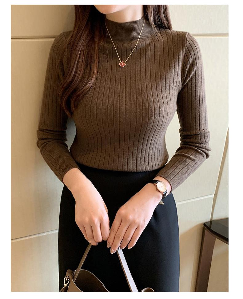 Winter knitted sweater for women half turtleneck solid color hi-neck (FD) - Image 14