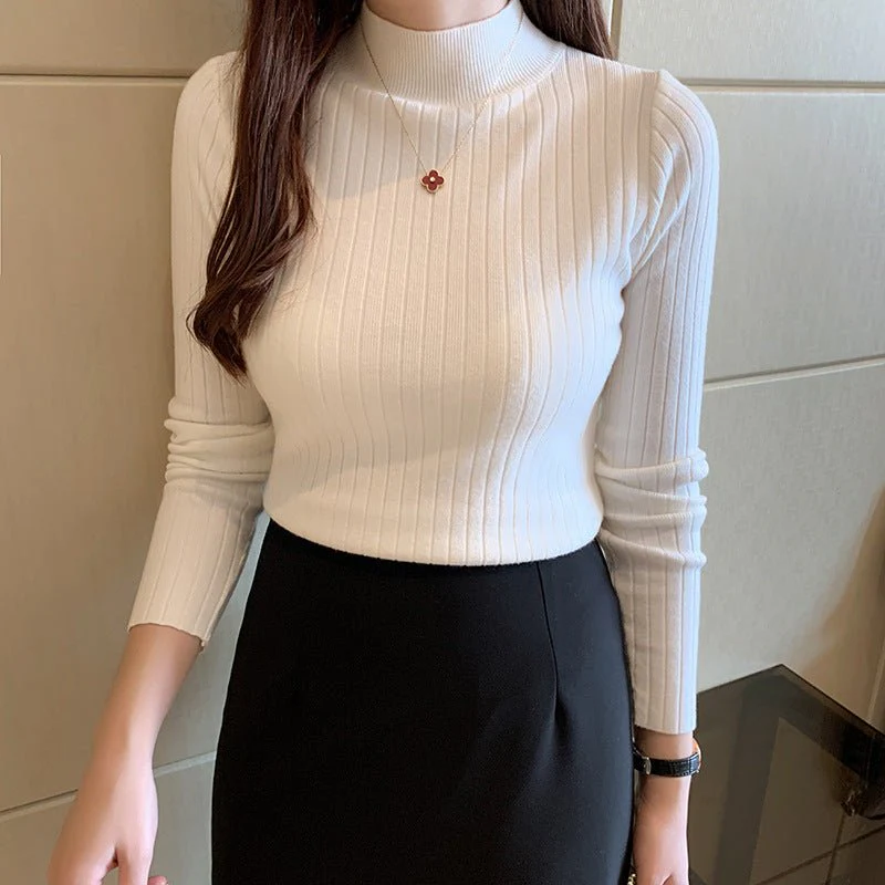 Winter knitted sweater for women half turtleneck solid color hi-neck (FD) - Image 17