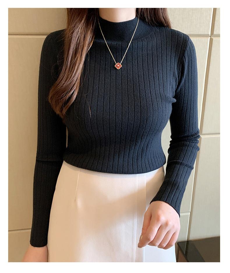 Winter knitted sweater for women half turtleneck solid color hi-neck (FD) - Image 20