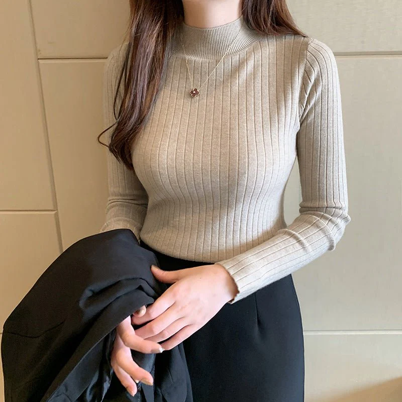 Winter knitted sweater for women half turtleneck solid color hi-neck (FD) - Image 21