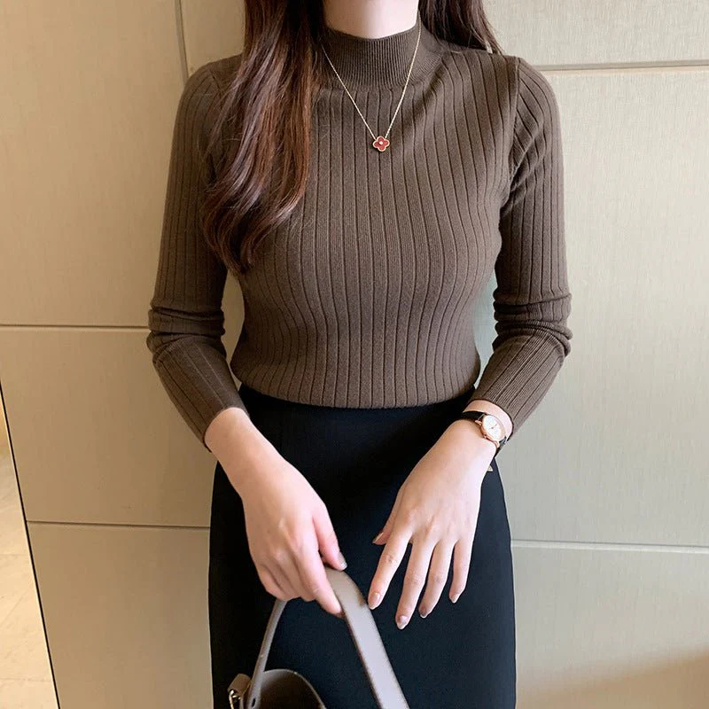Winter knitted sweater for women half turtleneck solid color hi-neck (FD) - Image 22