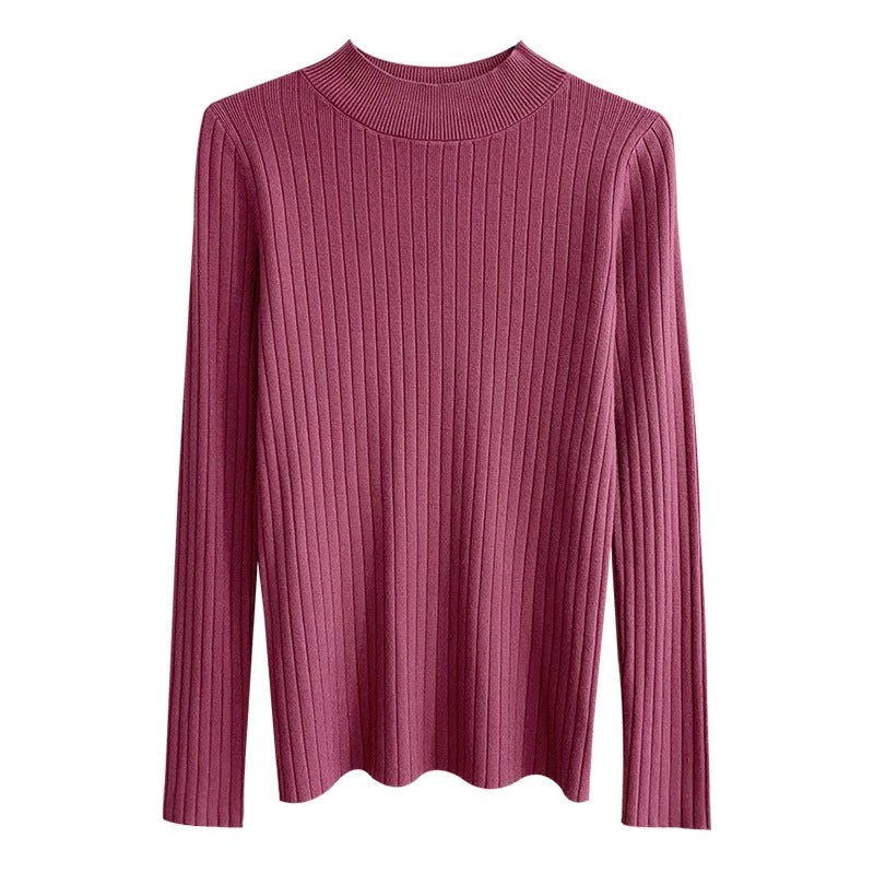 Winter knitted sweater for women half turtleneck solid color hi-neck (FD) - Image 23