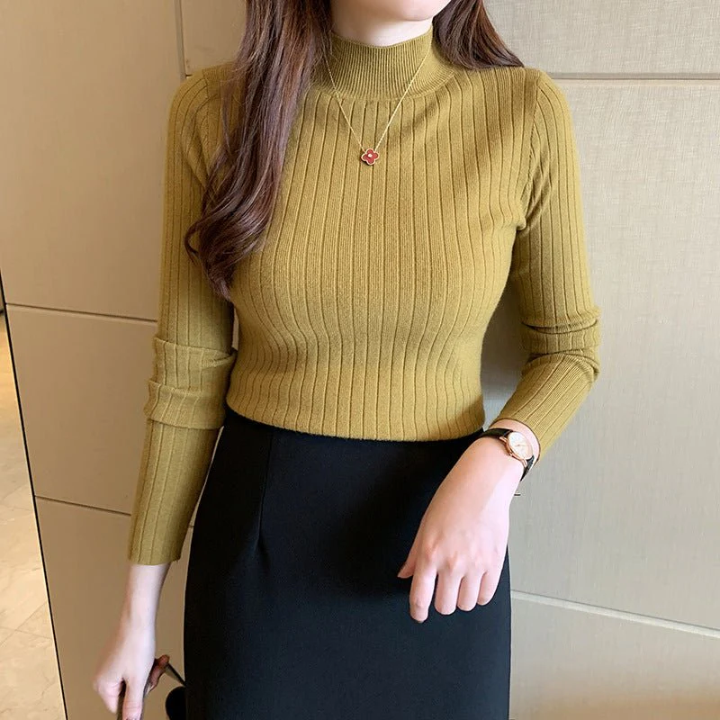 Winter knitted sweater for women half turtleneck solid color hi-neck (FD) - Image 5