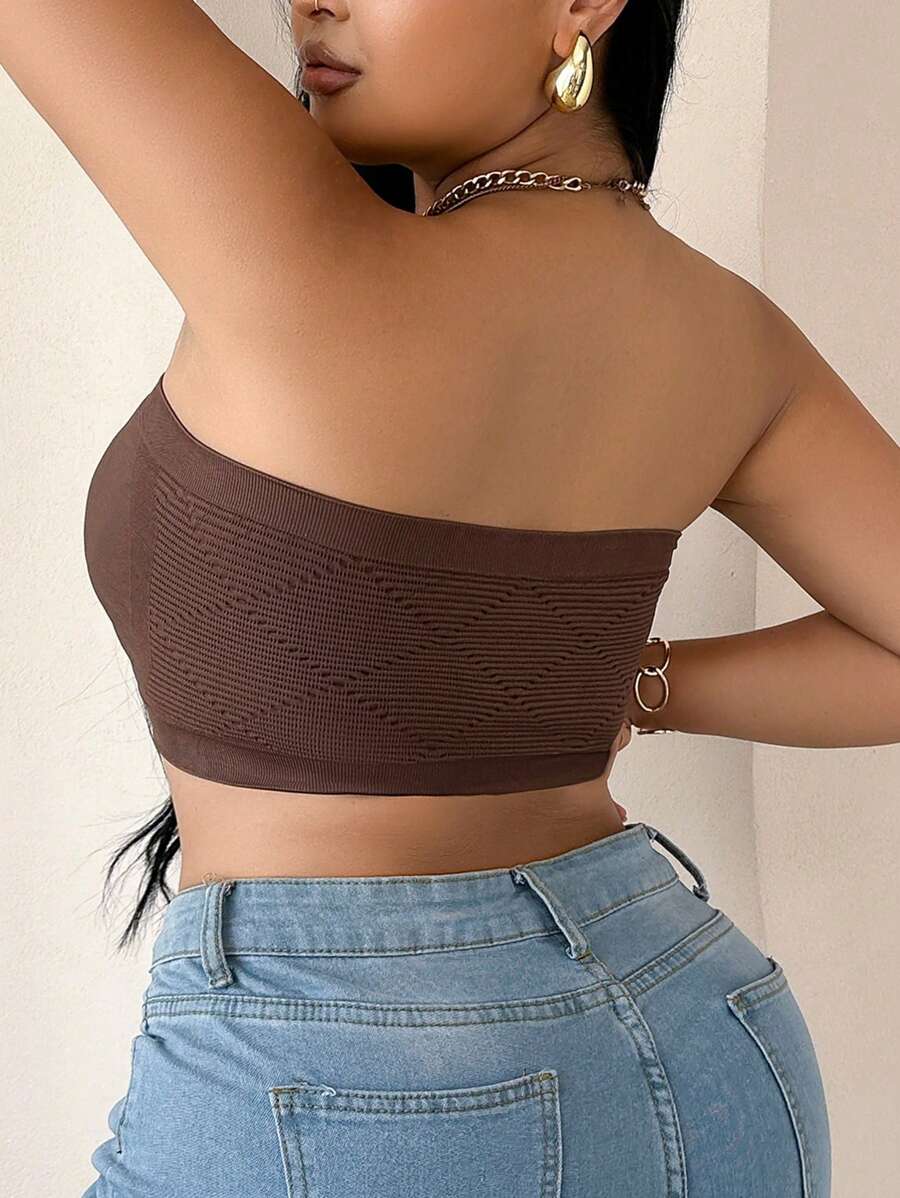 Women Comfortable Seamless Plus Size Front Closure Bandeau Bra , Black Top - Image 13