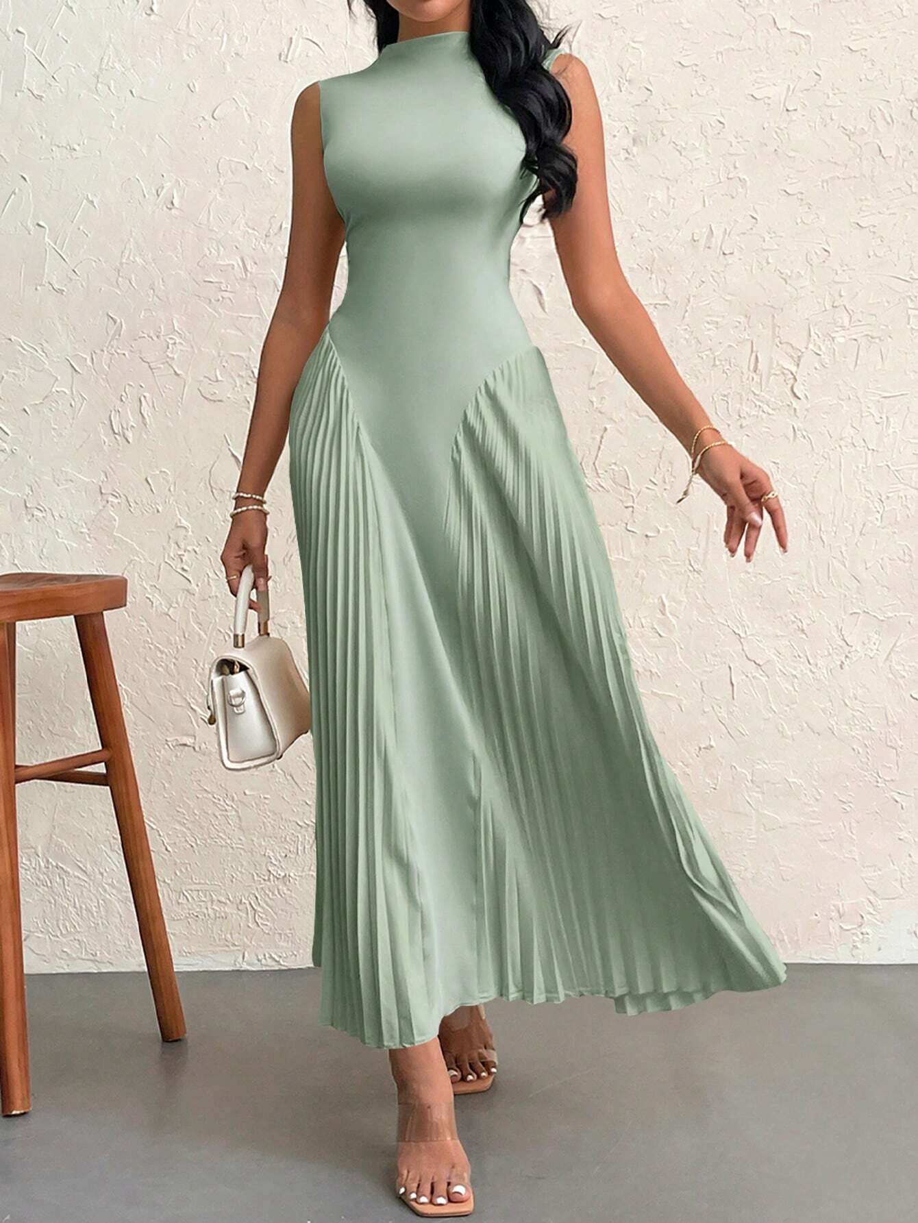 Women Elegant Pleated Tight-Fitting A-Line Dress - Image 11