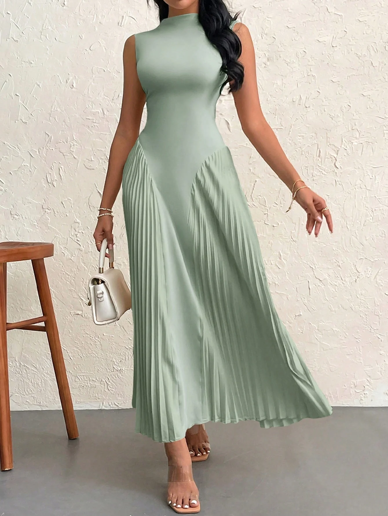 Women Elegant Pleated Tight-Fitting A-Line Dress - Image 2