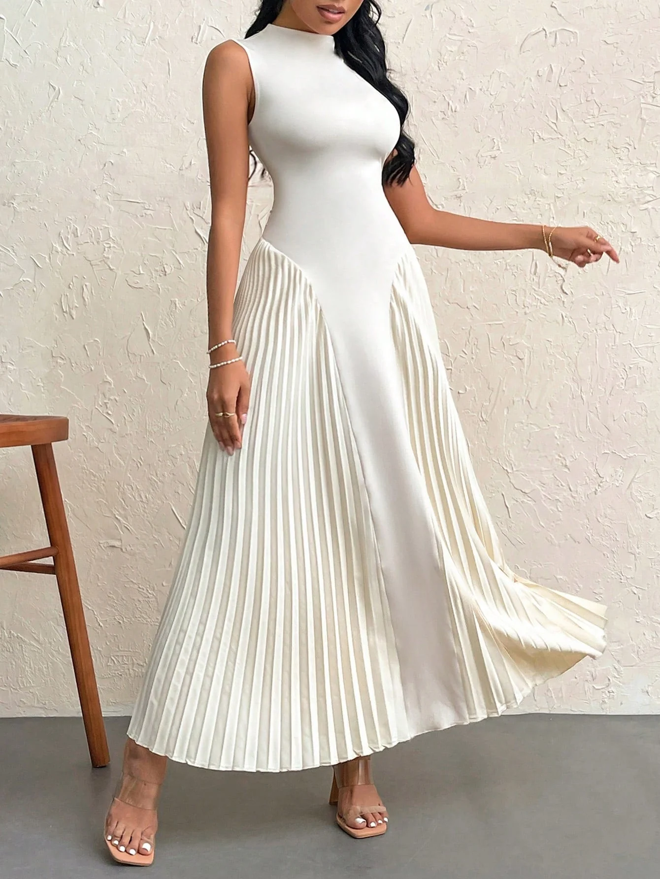 Women Elegant Pleated Tight-Fitting A-Line Dress - Image 7