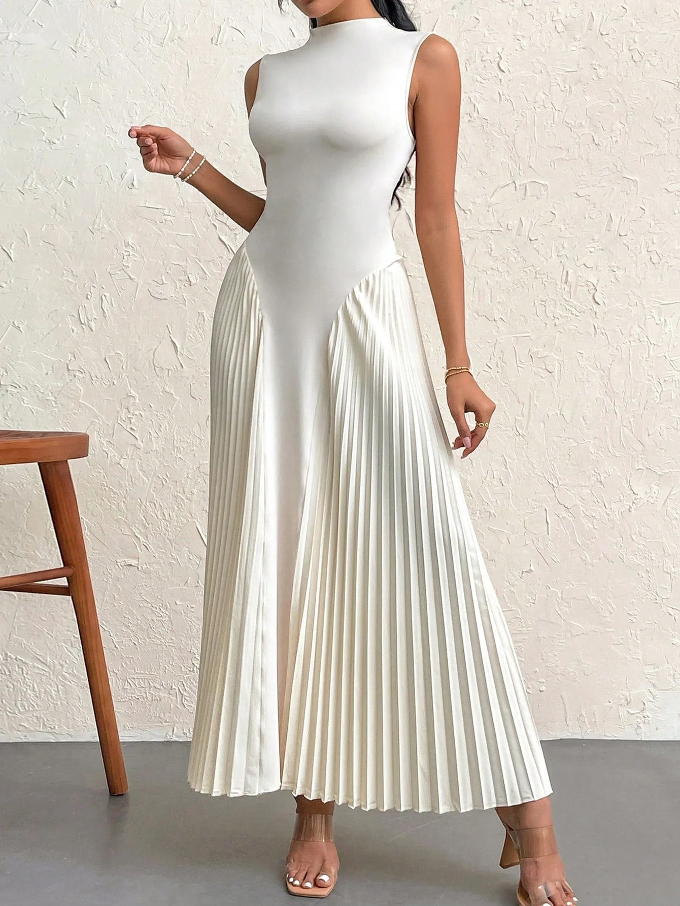 Women Elegant Pleated Tight-Fitting A-Line Dress - Image 8