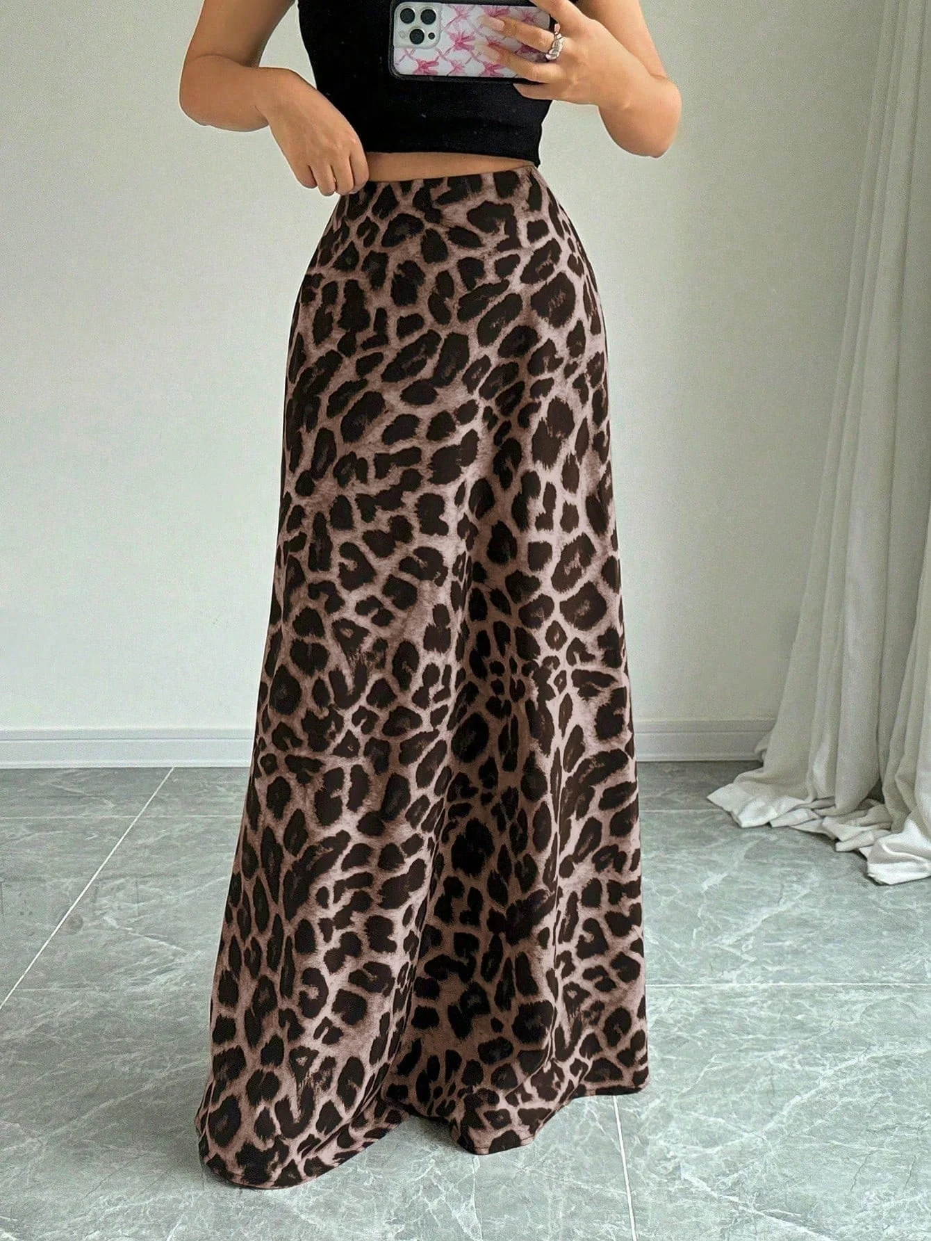 Women Leopard Print Casual Skirt Maxi Women Outfit FD - Image 4