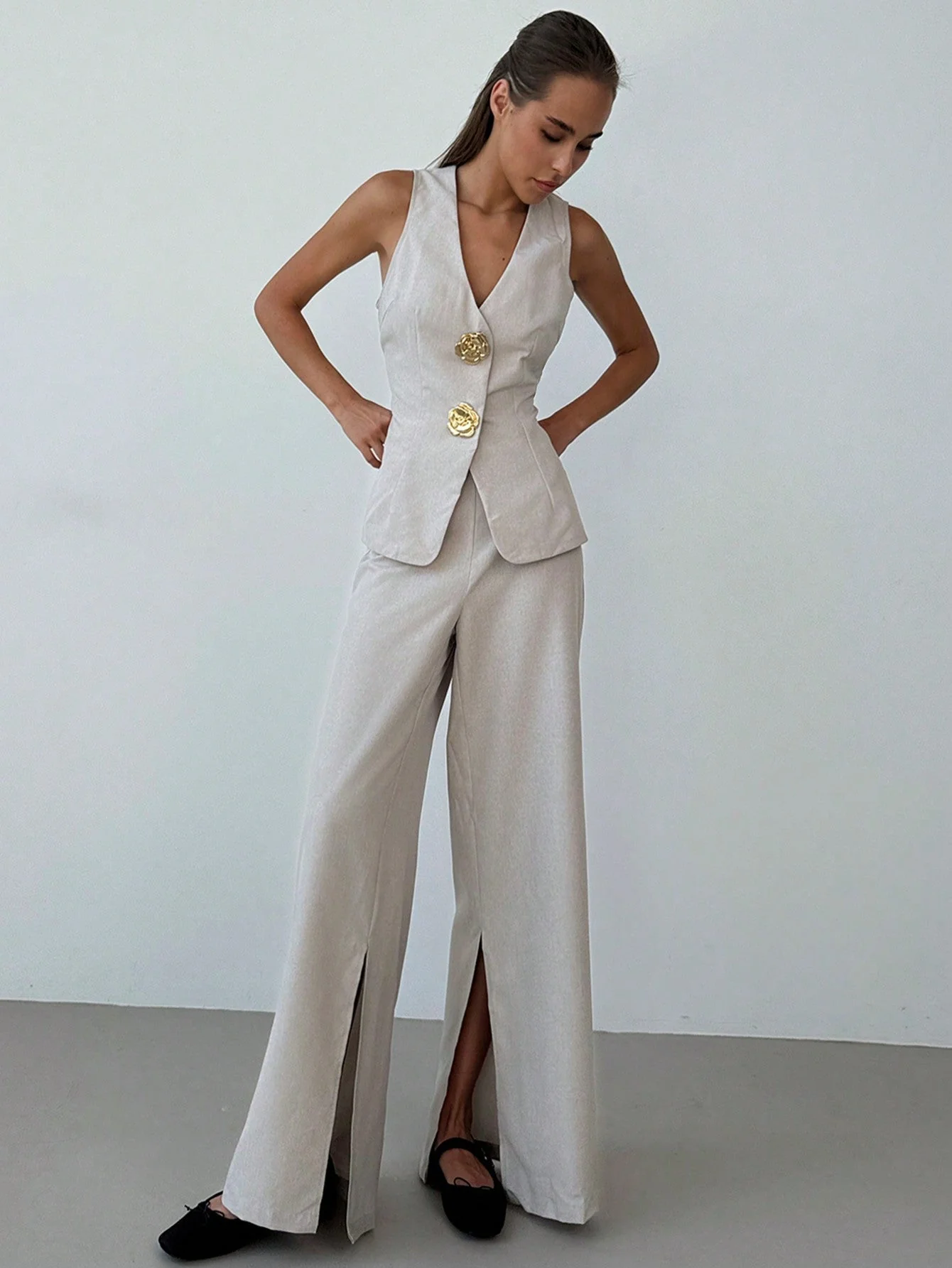 Women Office Formal Suit Set, Consisting Of Casual Commute Vest And Pants FD - Image 13