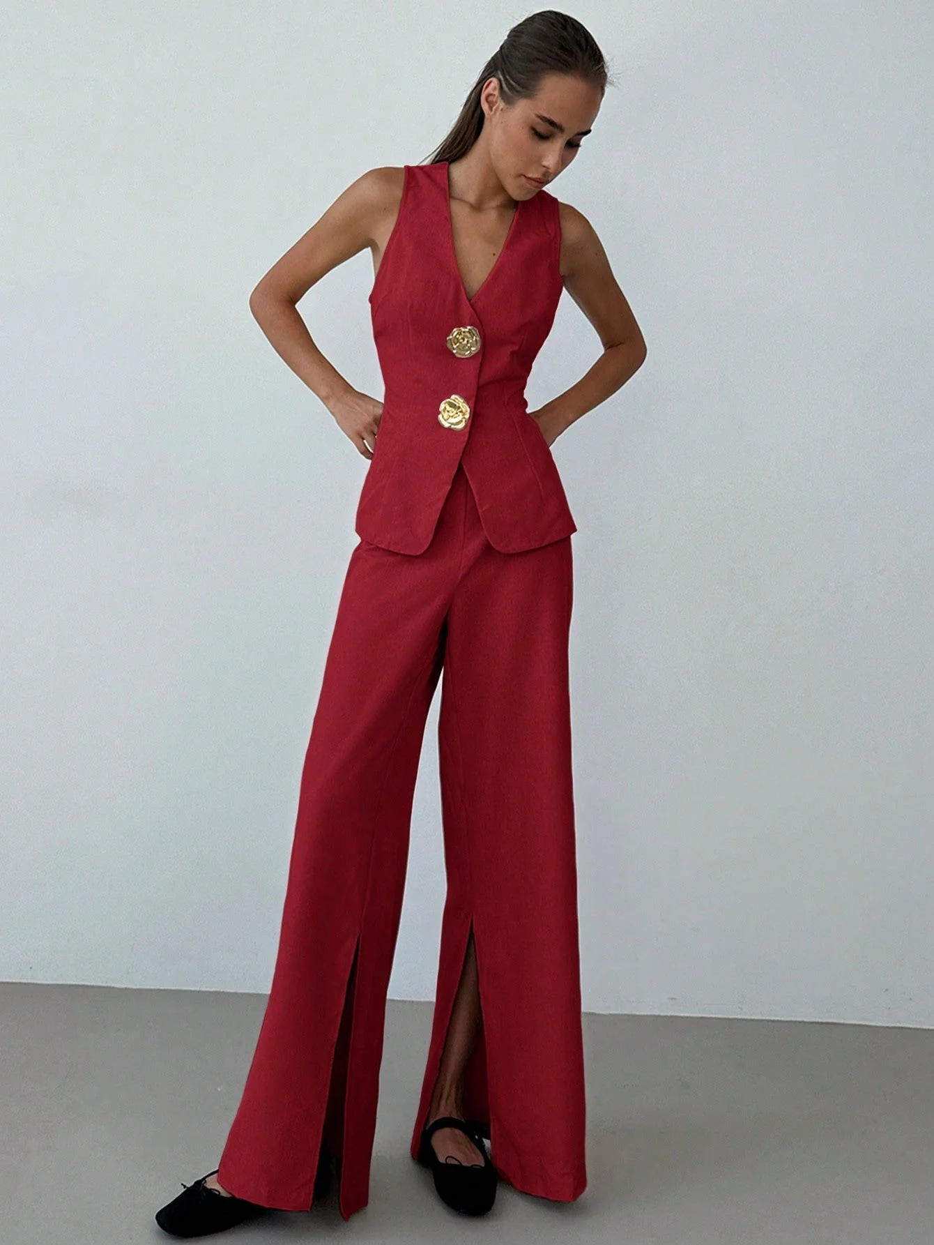 Women Office Formal Suit Set, Consisting Of Casual Commute Vest And Pants FD - Image 15