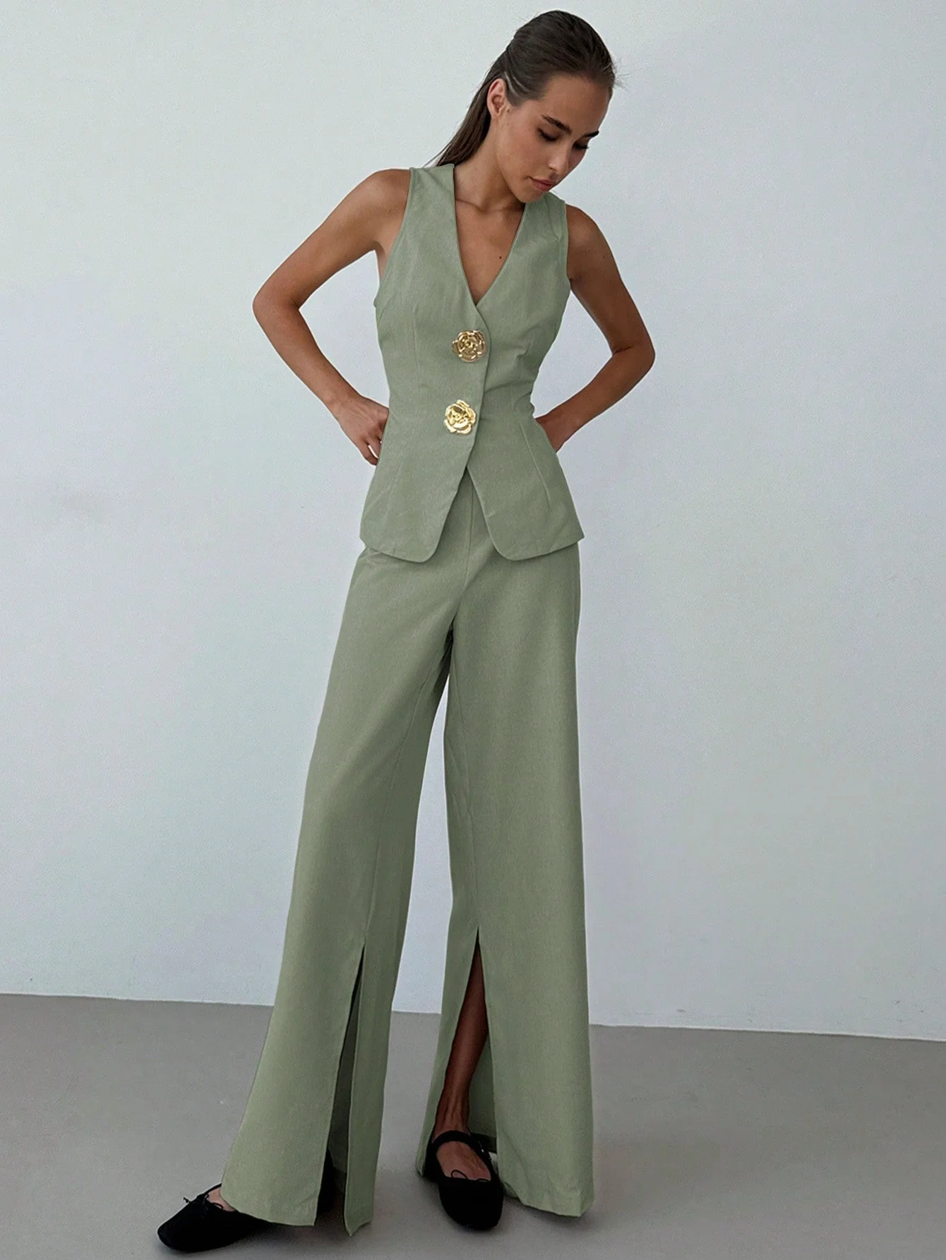 Women Office Formal Suit Set, Consisting Of Casual Commute Vest And Pants FD - Image 17