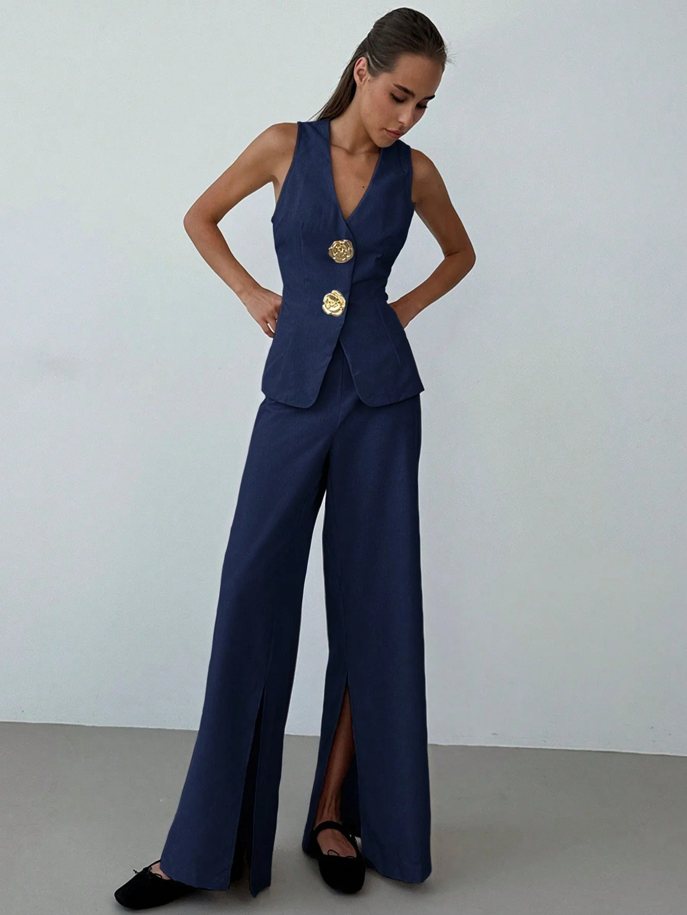 Women Office Formal Suit Set, Consisting Of Casual Commute Vest And Pants FD - Image 4