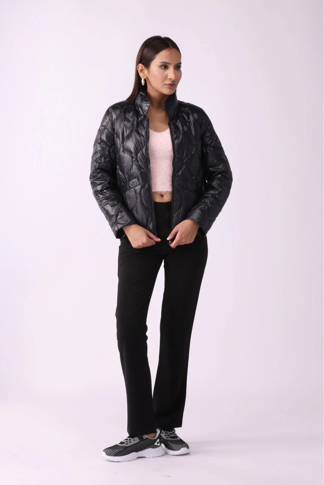 Women Padded Puffer Black Jacket FD - Image 3