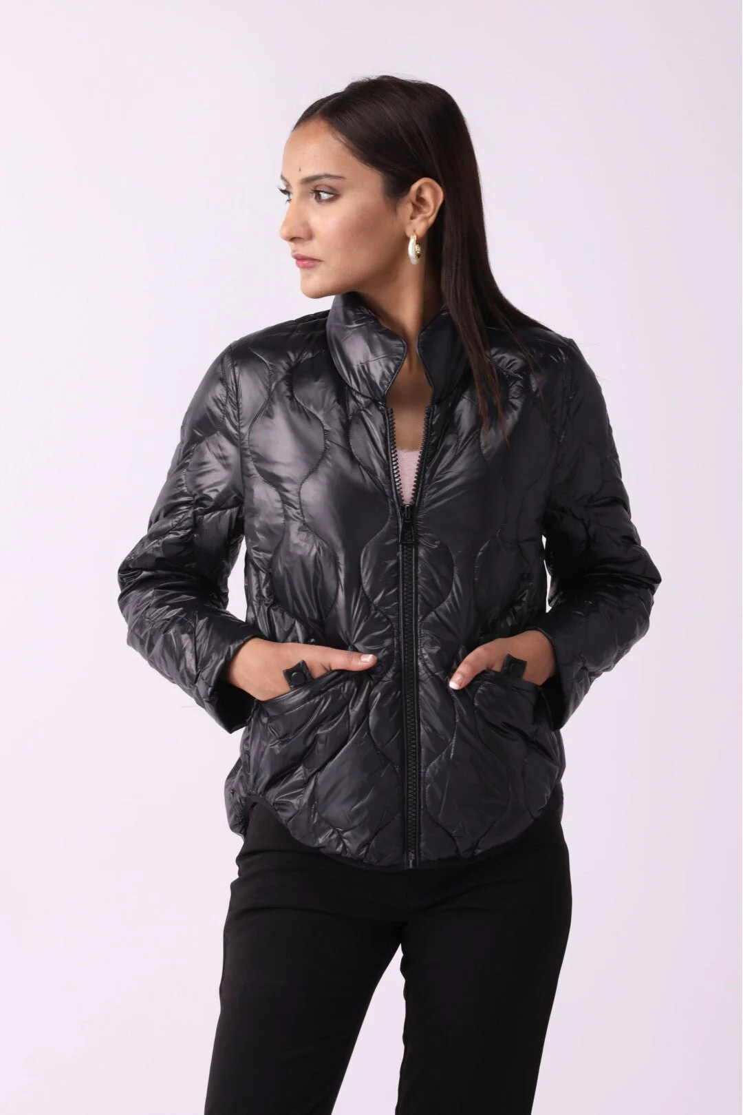 Women Padded Puffer Black Jacket FD - Image 5