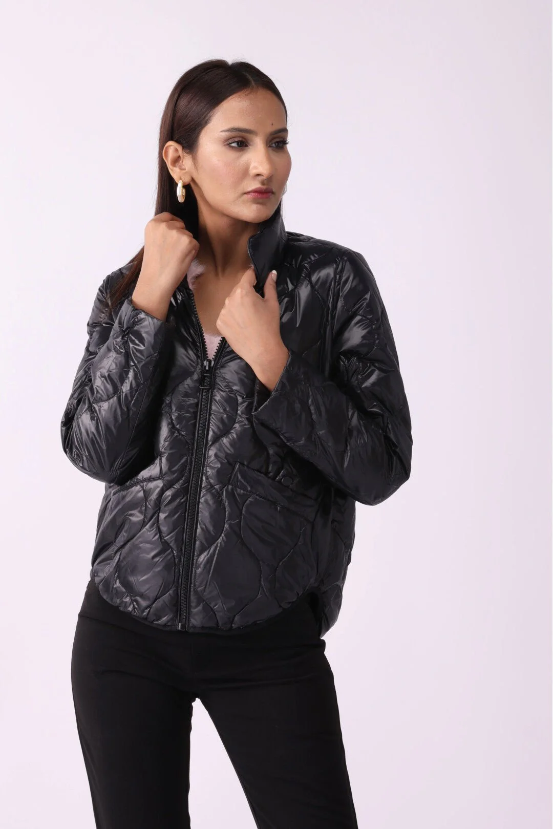 Women Padded Puffer Black Jacket FD - Image 6