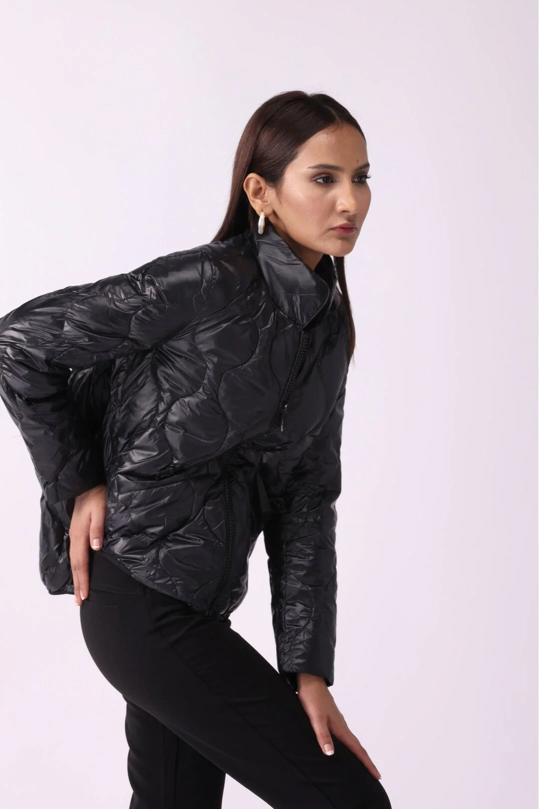Women Padded Puffer Black Jacket FD - Image 7