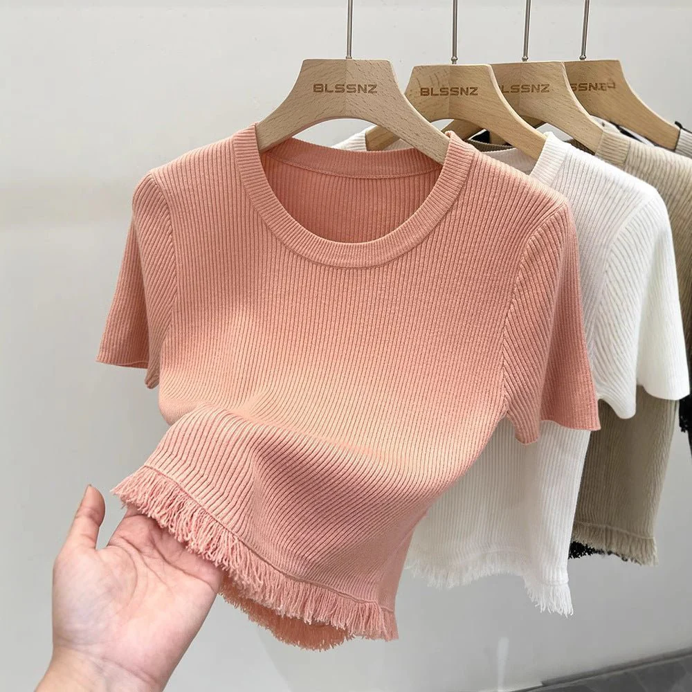 Women’s Bingshuang Silk Tassel T-Shirt – Sweet & Spicy Slim Fit Top - Image 2