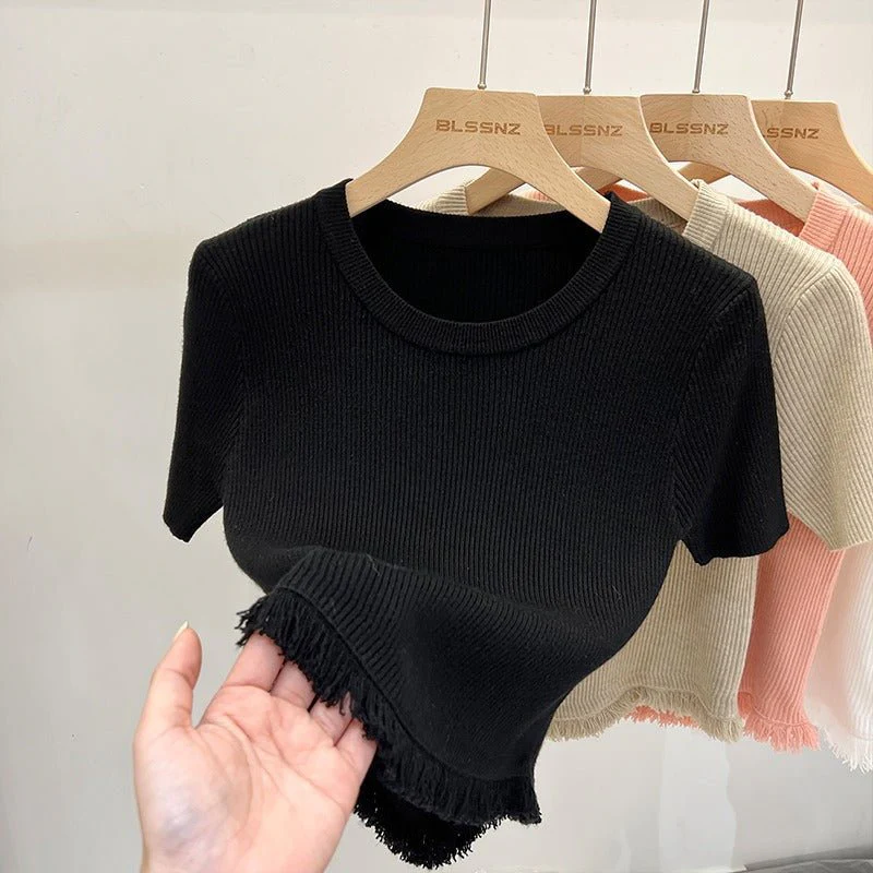 Women’s Bingshuang Silk Tassel T-Shirt – Sweet & Spicy Slim Fit Top - Image 7