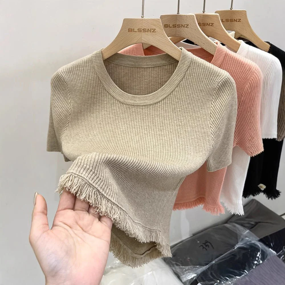 Women’s Bingshuang Silk Tassel T-Shirt – Sweet & Spicy Slim Fit Top FD