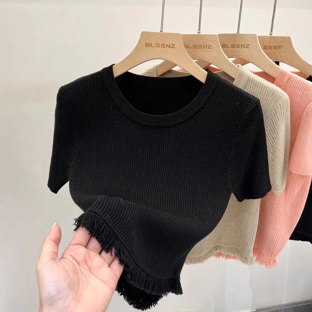Women’s Bingshuang Silk Tassel T-Shirt – Sweet & Spicy Slim Fit Top FD - Image 4