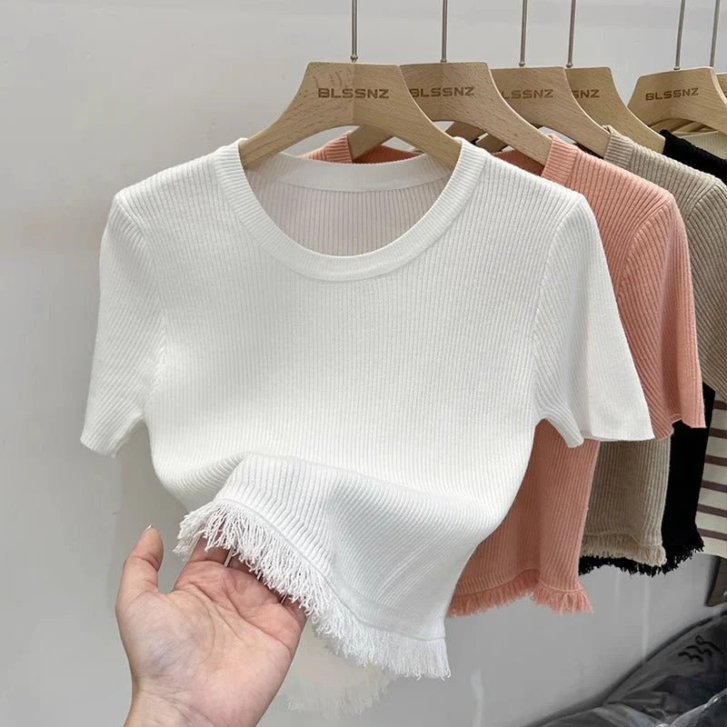 Women’s Bingshuang Silk Tassel T-Shirt – Sweet & Spicy Slim Fit Top FD - Image 6