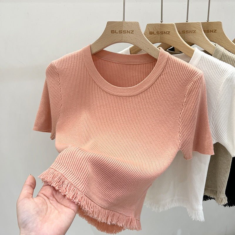 Women’s Bingshuang Silk Tassel T-Shirt – Sweet & Spicy Slim Fit Top FD - Image 9