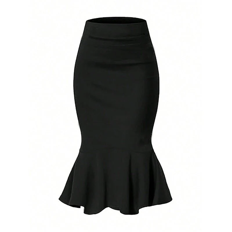 Women’s Black Fishtail Midi Skirt – Elegant High-Stretch Polyester Blend Zipper Skirt (Spring–Summer 2025) - Image 3