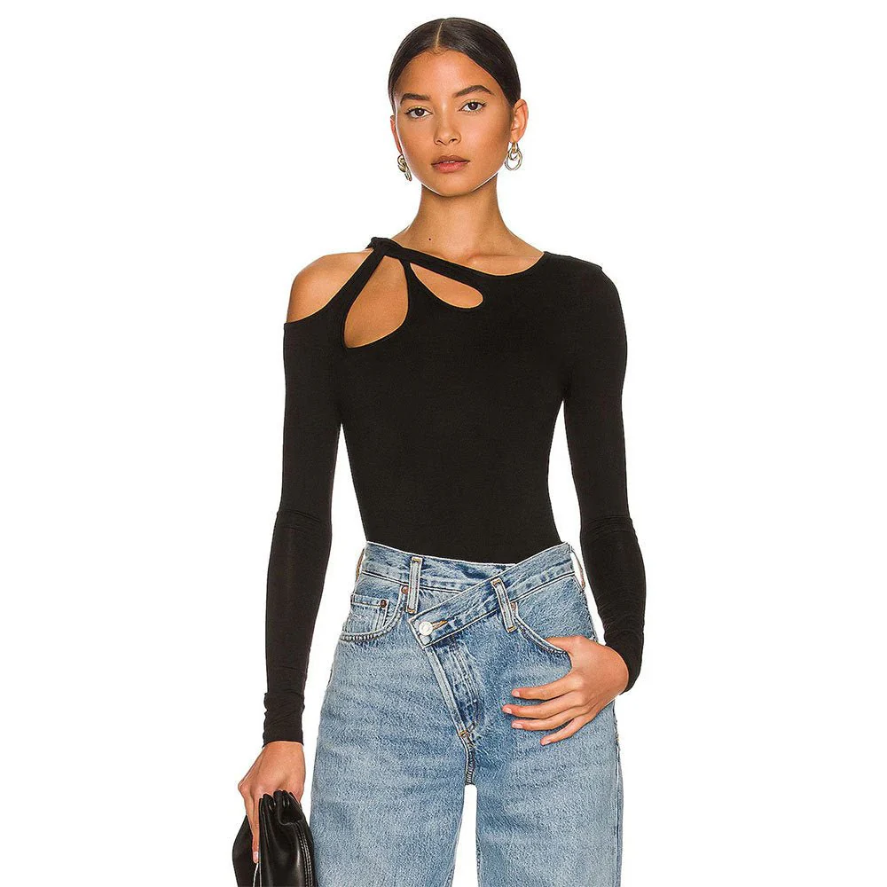 Women’s Black Irregular Bodysuit – Long Sleeve High-Waist Temperament Style (Spring 2025 Collection) - Image 6