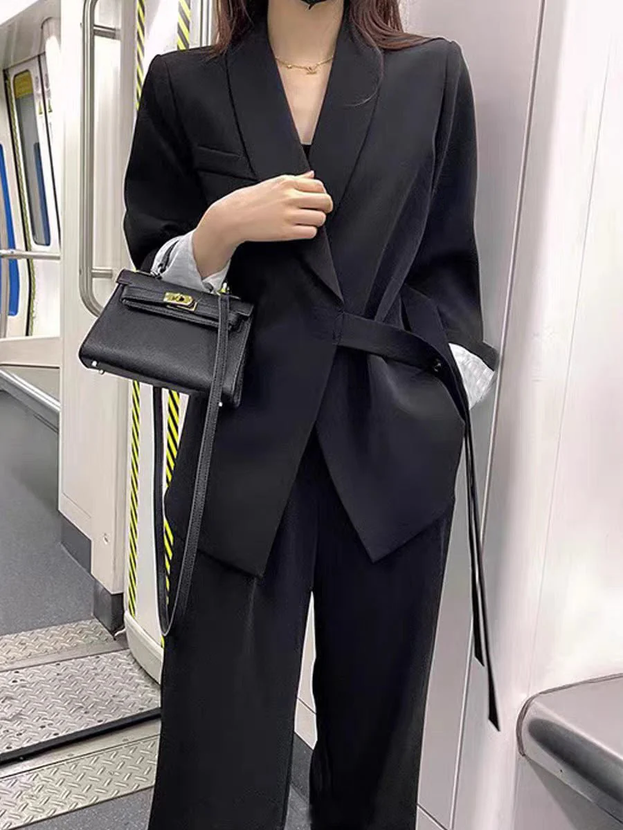 Women’s British Style Lace-Up Blazer – Temperament Commuting Suit Jacket, Straight Fit Long Sleeve Office Coat - Image 2