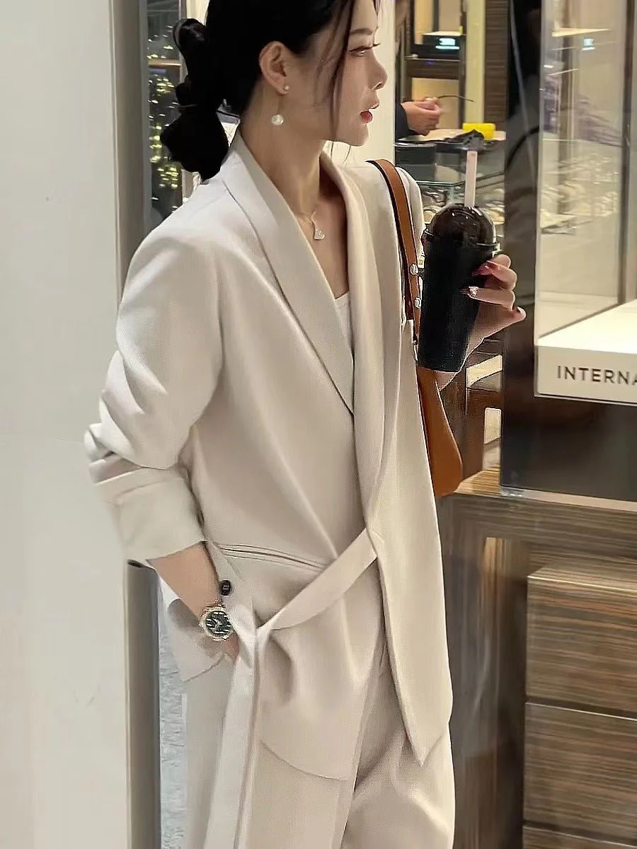 Women’s British Style Lace-Up Blazer – Temperament Commuting Suit Jacket, Straight Fit Long Sleeve Office Coat - Image 4