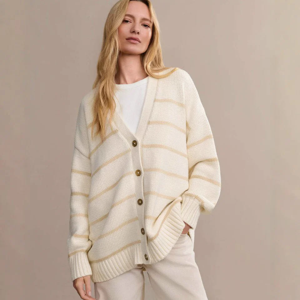 Women’s Color-Matching V-Neck Cardigan Sweater – Loose Fit Cotton Blend Multi-Button Knitwear, Summer 2025 Collection FD - Image 3