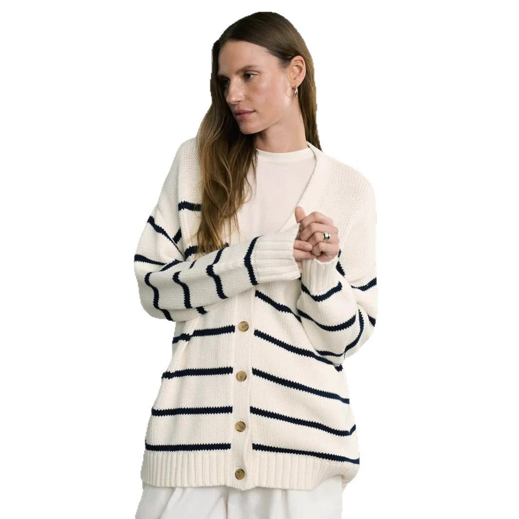 Women’s Color-Matching V-Neck Cardigan Sweater – Loose Fit Cotton Blend Multi-Button Knitwear, Summer 2025 Collection FD - Image 5