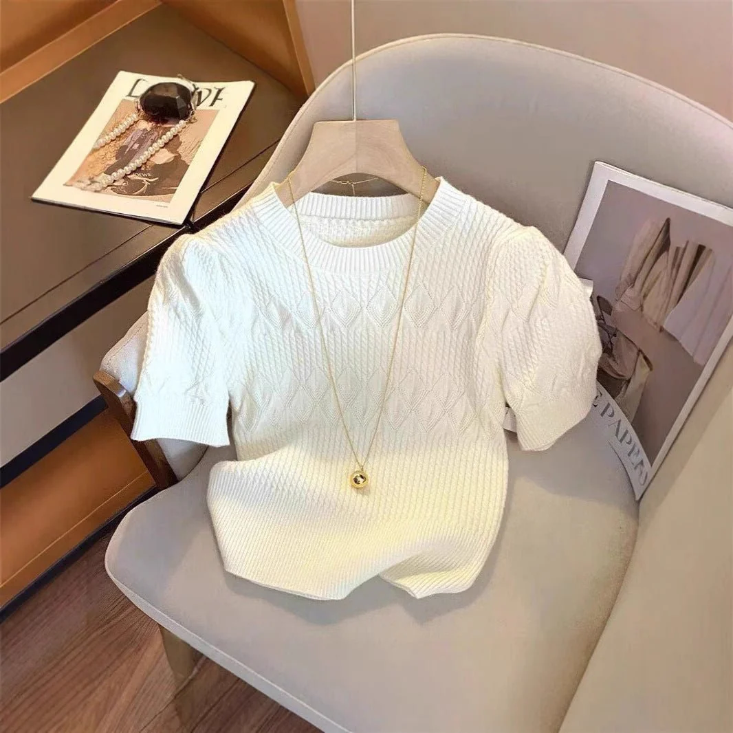 Women’s Core-Spun Yarn Slim-Fit Round Neck T-Shirt – Soft Summer Essential FD - Image 2