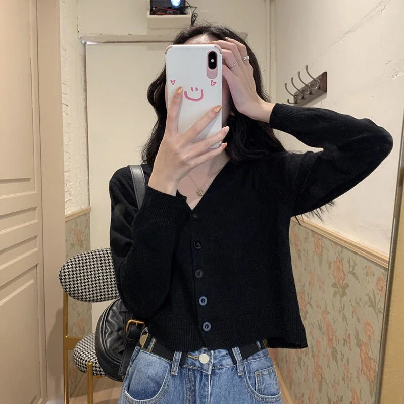 Women’s Core-Spun Yarn V-Neck Loose Cardigan | Long Sleeve Knit Sweater | Elegant Autumn 2025 Commuter StyleFD - Image 2