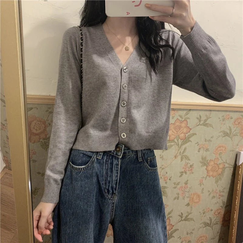 Women’s Core-Spun Yarn V-Neck Loose Cardigan | Long Sleeve Knit Sweater | Elegant Autumn 2025 Commuter StyleFD - Image 3
