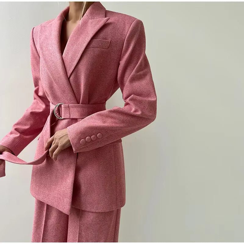 Women’s Elegant Two-Piece Pants Suit – Long Sleeve Polyester Casual Set in Grey or Pink | Temperament Commuter Style - Image 7