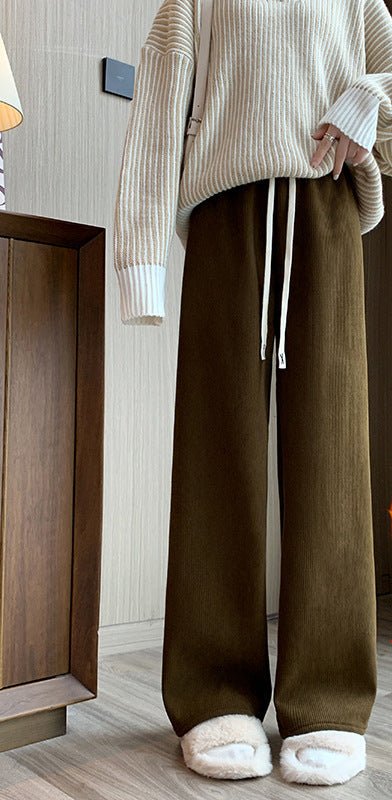 Women’s Fleece Corduroy Wide-Leg Pants – High-Waist Loose Straight Drape Trousers, Warm Winter Casual Floor-Mopping Pants - Image 10